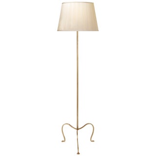 J. Randall Powers by Visual Comfort Signature Albert Petite Tri-Leg Floor Lamp in Gilded Iron with Silk Box Pleat Shade For Sale