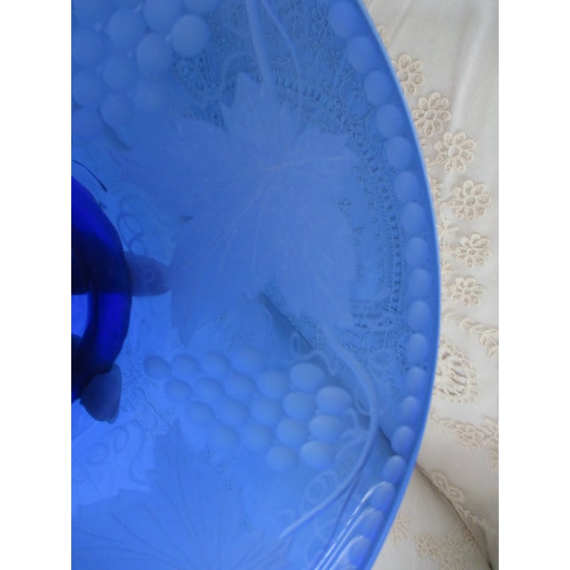 Blue Antique Cobalt Blue Hand Blown & Etched With Grapes Console Bowl For Sale - Image 8 of 9