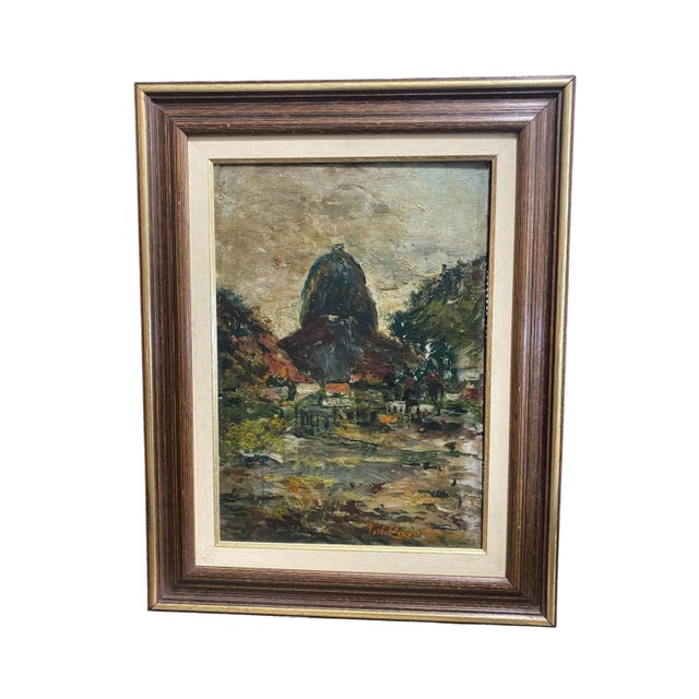 This 1928 oil on wood painting by Brazilian artist Jose Cavaliere depicts the Sugarloaf Mountain in Rio de Janeiro. The...