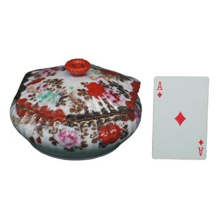Antique Covered Dish Bowl Lid Japanese Red Satsuma Hand Painted Oriental Signed For Sale