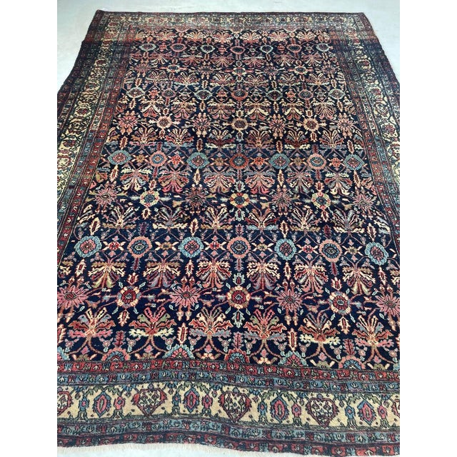 Cotton-Candy Hydrangea with Protective Evil Eye Antique Bibikkibad Rug 8.7 x 11.9 For Sale - Image 11 of 14