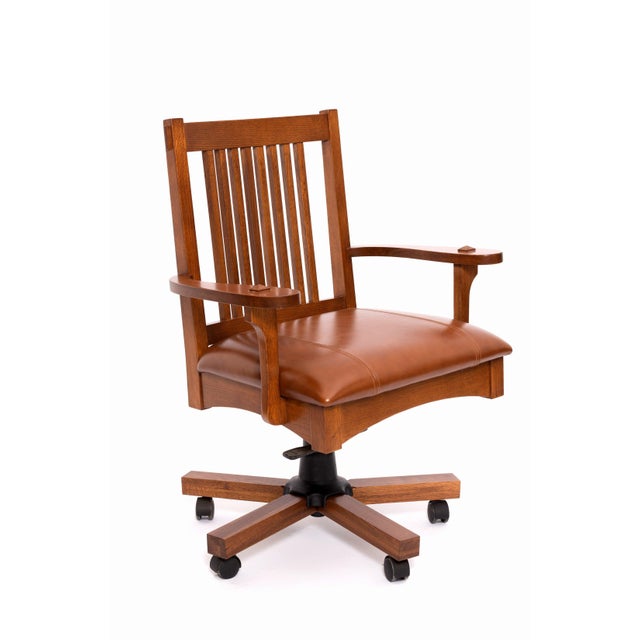 Arts and Crafts Mission Oak Office Chair - Walnut Stain For Sale In Chicago - Image 6 of 18