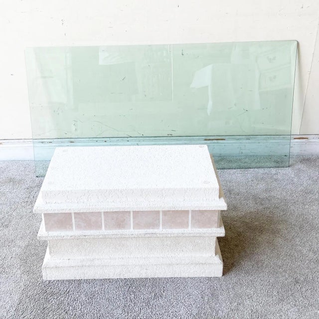 Postmodern Pink Ceramic and Stucco Glass Top Coffee Table For Sale - Image 4 of 11