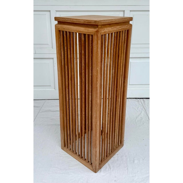 Wood Contemporary Organic Cerused Wood Bleached Slatted Pedestal Stand For Sale - Image 7 of 10