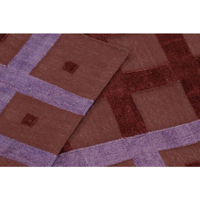 Textile Rug & Kilim’s Indian Dhurrie Rug in Red and Purple Geometric Pattern For Sale - Image 7 of 9
