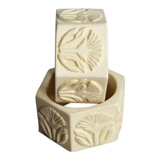 Vintage Celluloid Faceted Floral Napkin Rings - Pair For Sale