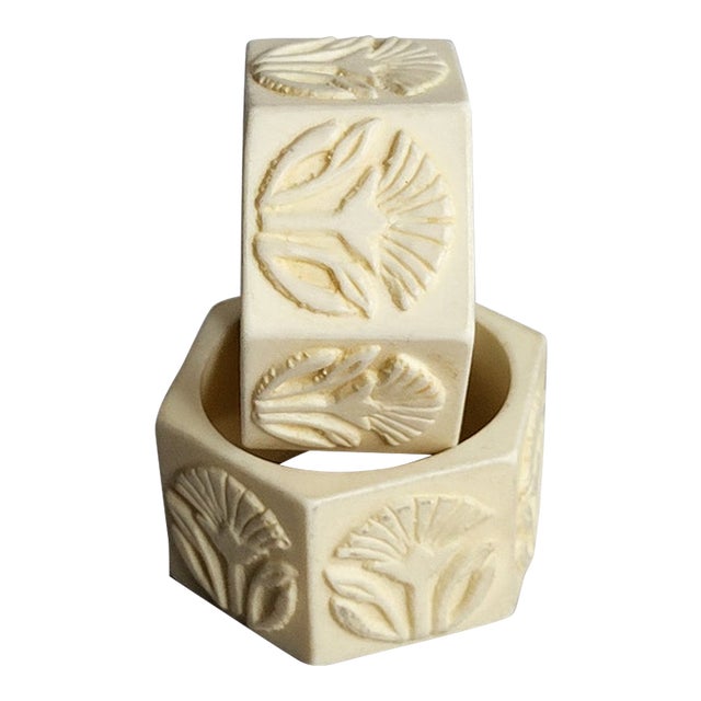 Vintage Celluloid Faceted Floral Napkin Rings - Pair For Sale