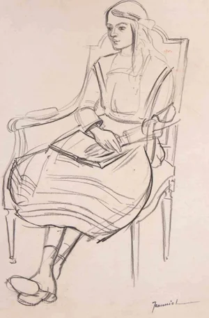 Pierre Georges Jeanniot, Woman at Rest, Original Pencil on Paper Drawing, Early 20th Century