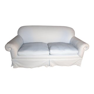 Vintage Sofa in Jim Thompson Pale Blue Cotton For Sale