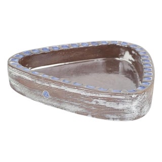 Triangular Brown and Blue Glazed Ceramic Dish by Mari Simmulson for Upsala Ekeby, 1960s For Sale