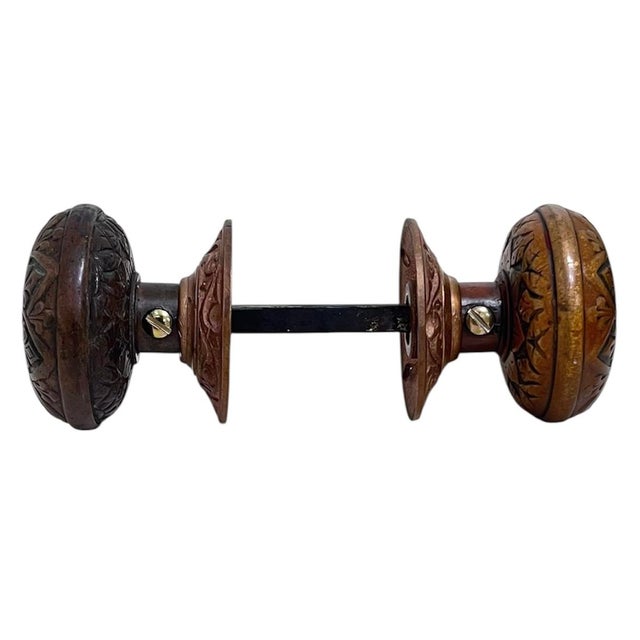 Victorian 1870s Antique American Bronze Door Knobs W/Rosettes. A Pair For Sale - Image 3 of 8