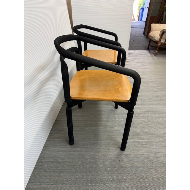 Wood Brian Kane for Metropolitan Rubber Lounge Armchairs, Pair For Sale - Image 7 of 12
