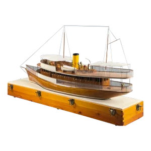 Large Vintage Mid 20th Century Handcrafted Ship Motor Cruiser Shipbuilder's Model With Display Case