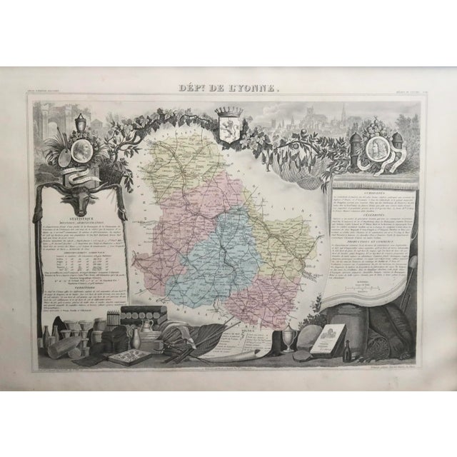 Framed antique map of the area surrounding Paris, Seine De L'Yonne. (It follows the Seine River). Maker's mark on bottom...