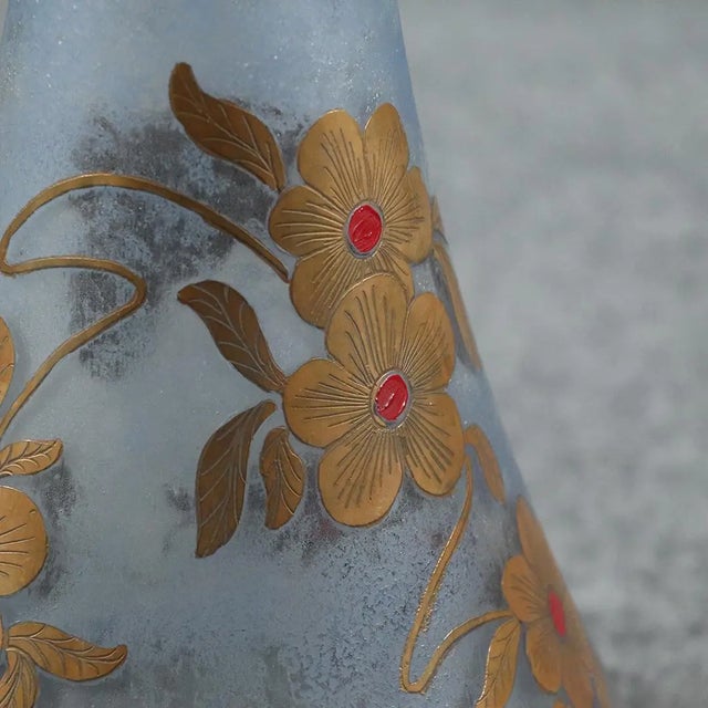 An absolutely stunning oversized glass lamp with etched birds and flowers. Signed Giabbiani with an oversized custom...