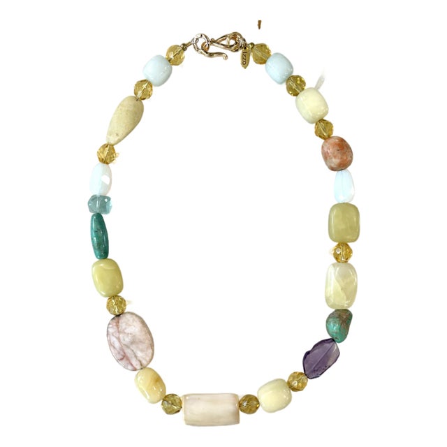 Mixed Beaded Necklace, Turquoise, Yellow Jade, Amethyst. Designed by Matthew Izzo For Sale