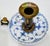 Royal Blue Pair of Vintage Royal Copenhagen Blue Fluted Brass Push-Up Chambersticks, Denmark For Sale - Image 8 of 15
