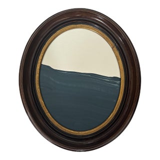 "Porthole" Abstract Art in Oval Vintage Frame, Small Seascape Painting Transitional Wall Art by JTS For Sale