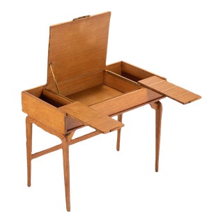Mid Century Modern Minimalist Petite Writing Desk in Golden Oak, USA, circa 1960's For Sale