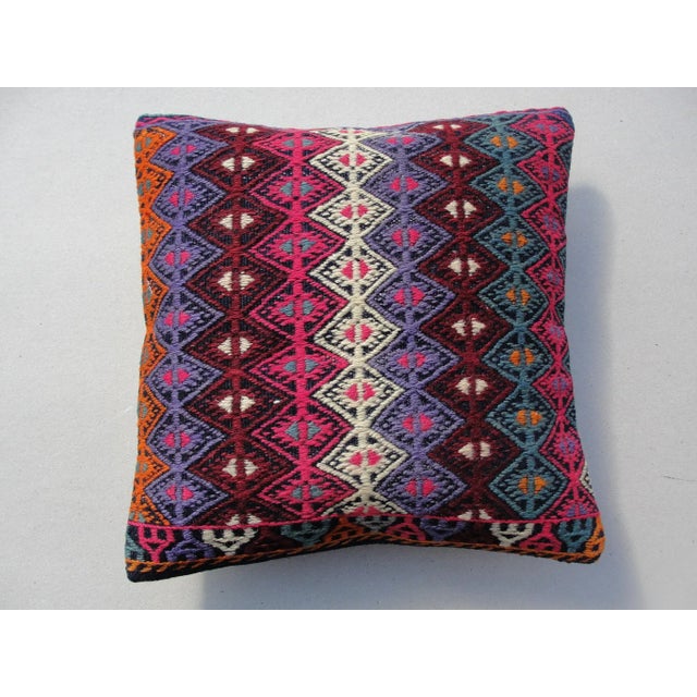 Kilim Rug Pillow Made from old turkish kilims Back side cotton and has closed with a solid hidden zipper size:16" x 16" It...