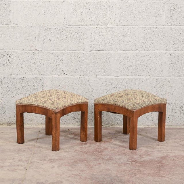 1940s Art Deco Stools in Walnut, Set of 2 For Sale - Image 5 of 13