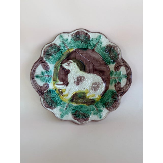 Victorian Victorian Era Majolica Dog Plates Arsenal Pottery Set of Three (3) For Sale - Image 3 of 12