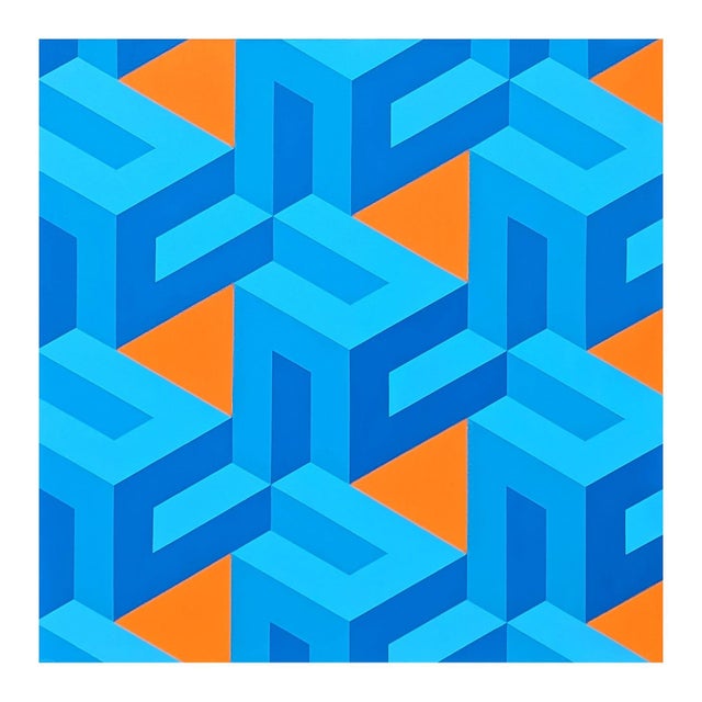 Contemporary Austin Magruder Contemporary Orange & Blue Colorful Tessellated Geometric Abstract Painting, 2024 For Sale - Image 3 of 10