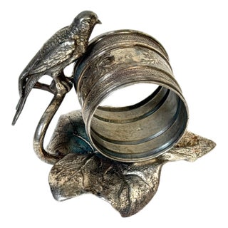 American Victorian Figural Silver-Plated Bird & Leaf Napkin Ring, by Meriden For Sale