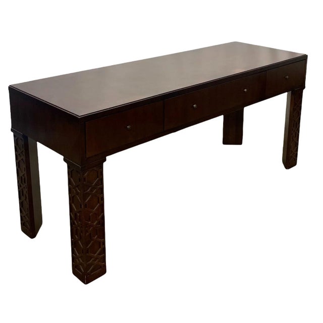 1990s Contemporary Hickory Chair Chinese Chippendale Style Mahogany Console Table For Sale - Image 5 of 13