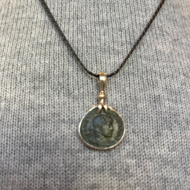 Antique Roman Coin Pendant W Delicate Silver Leaves at Bale For Sale In Atlanta - Image 6 of 10