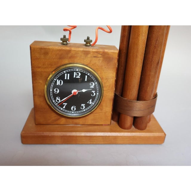 Vintage Folk Art Dynamite Wooden Desk Clock For Sale - Image 4 of 8