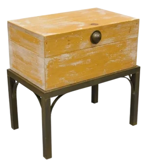 Vintage Small Campaign Style Trunk Chest on Brass Base Accent Side Table