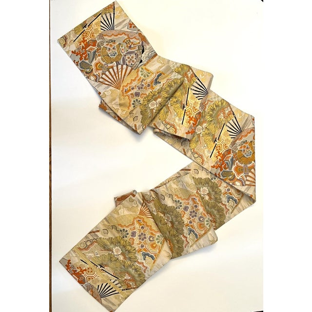 Japanese Early 20th Century Japanese Maru Obi With Fan Designs For Sale - Image 3 of 10