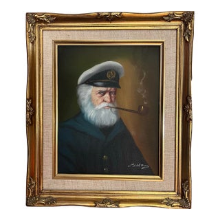 Mid 20th Century Vintage Oil Painting on Canvas Portrait of Sea Captain by David Pelbam For Sale