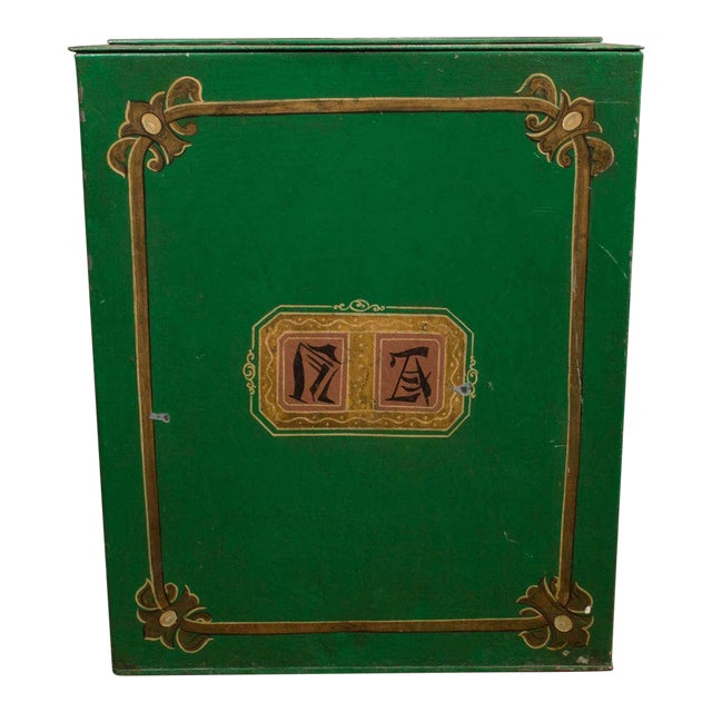 Large Scale Green Tin Bin, English Circa 1880 For Sale