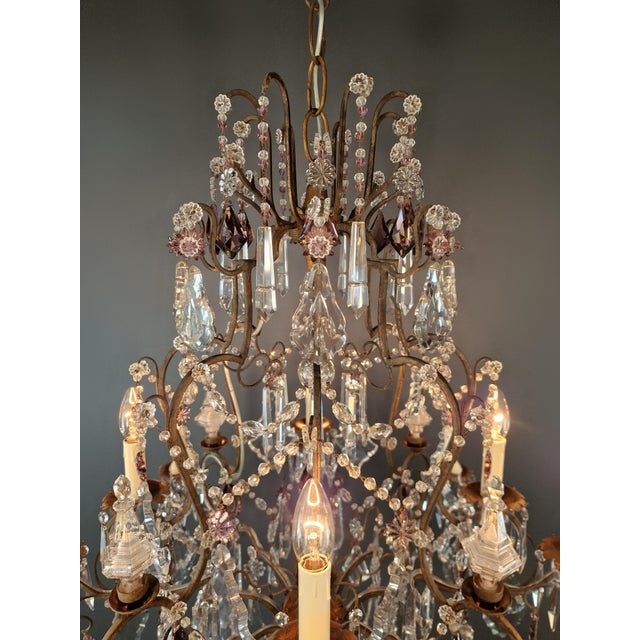 Antique Art Deco Candle Light Traditional Chandelier With Purple Crystal For Sale - Image 10 of 11