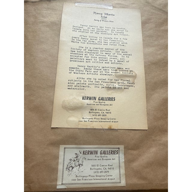 1970s 1970s Floral still life with green glass vase Floral Bouquet by Nancy Martin For Sale - Image 5 of 6