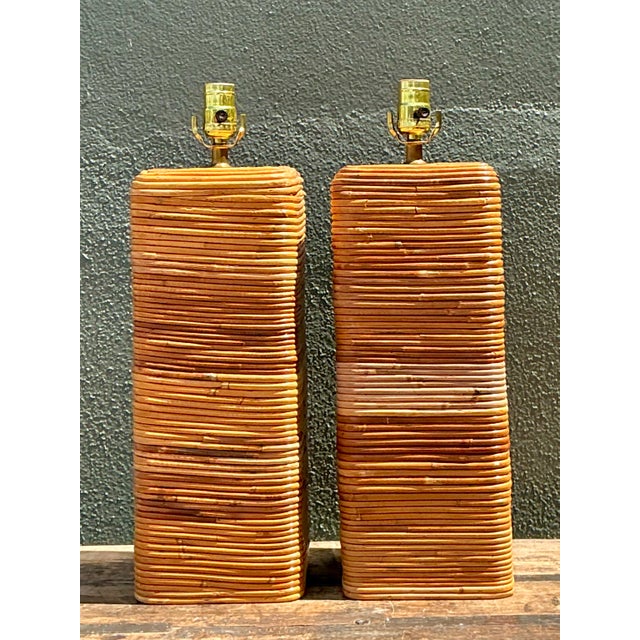 Late 20th Century Vintage Pencil Reed Table Lamps - A Pair For Sale - Image 5 of 14