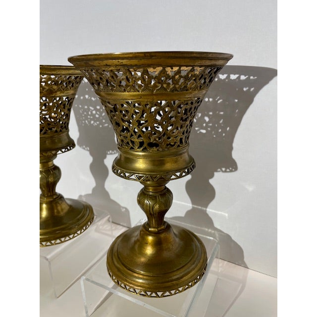 Art Deco Set of Two Early 20th Century Brass Compote or Candle Holders For Sale - Image 3 of 10