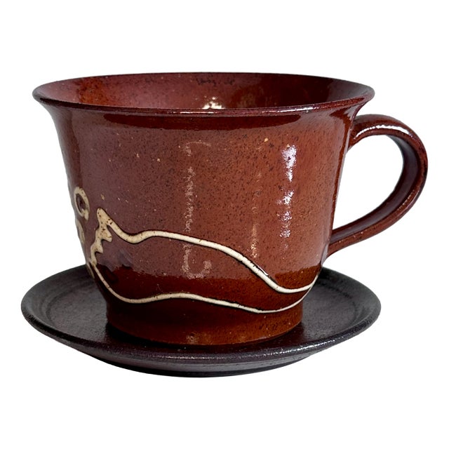 Modernist Studio Ceramic Art Piece Cup andSaucer from Helma Klett, Germany, 1970s, Set of 2 For Sale