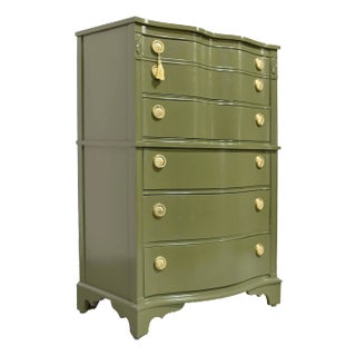 Mid Century Regency Style Mahogany Serpentine Highboy in Green - Newly Painted For Sale