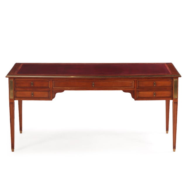 1940s Leather Top Mahogany Writing Desk in French Louix XV Style, C. 1940 For Sale - Image 5 of 9