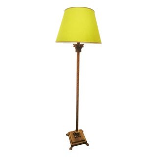 Floor Lamp with Brass Capitals and Fabric Lampshade, 1980s For Sale