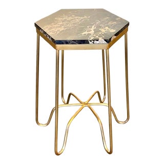 Chic 1980s Italian Hex Form Marble Top Side Table For Sale