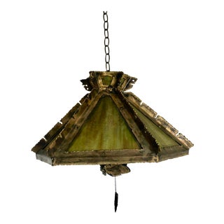 Brass & Glass Brutalist Pendant Light For Sale
