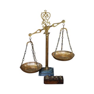 Antique Brass Apothecary Scale and Weights For Sale