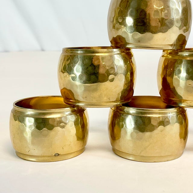 Mid 20th Century Mid-Century Boho Chic Hollywood Regency Brass Napkin Rings - Set of 6 For Sale - Image 5 of 8