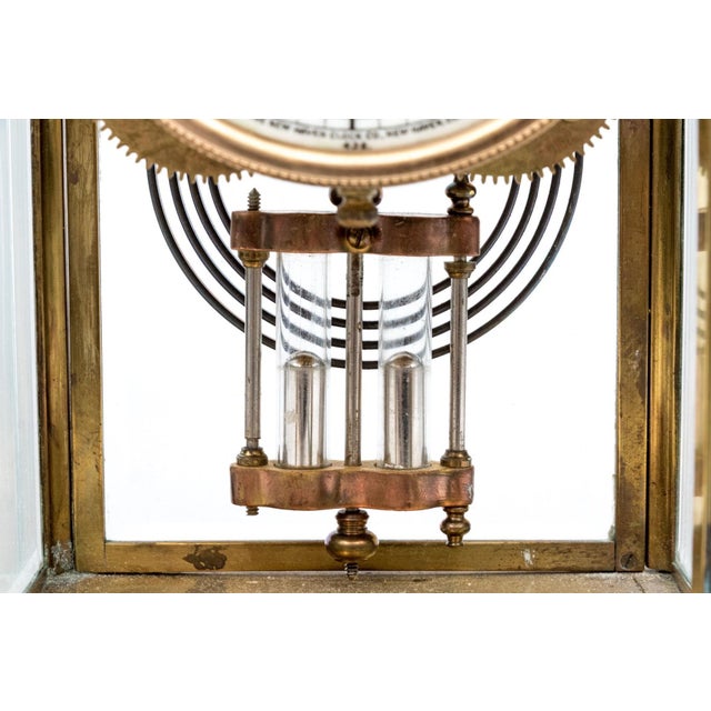 French Antique Four-Glass Brass Crystal Regulator Mantel Clock For Sale - Image 3 of 8