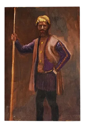Russian Inspired Portrait Painting of a Man With Yellow Turban - 12” X 18”