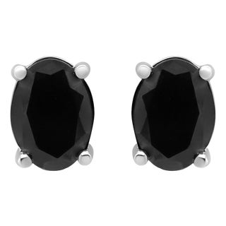 .925 Sterling Silver 2.0 Cttw Prong Set Treated Black Oval Diamond Stud Earring (Black Color, I2-I3 Clarity) For Sale